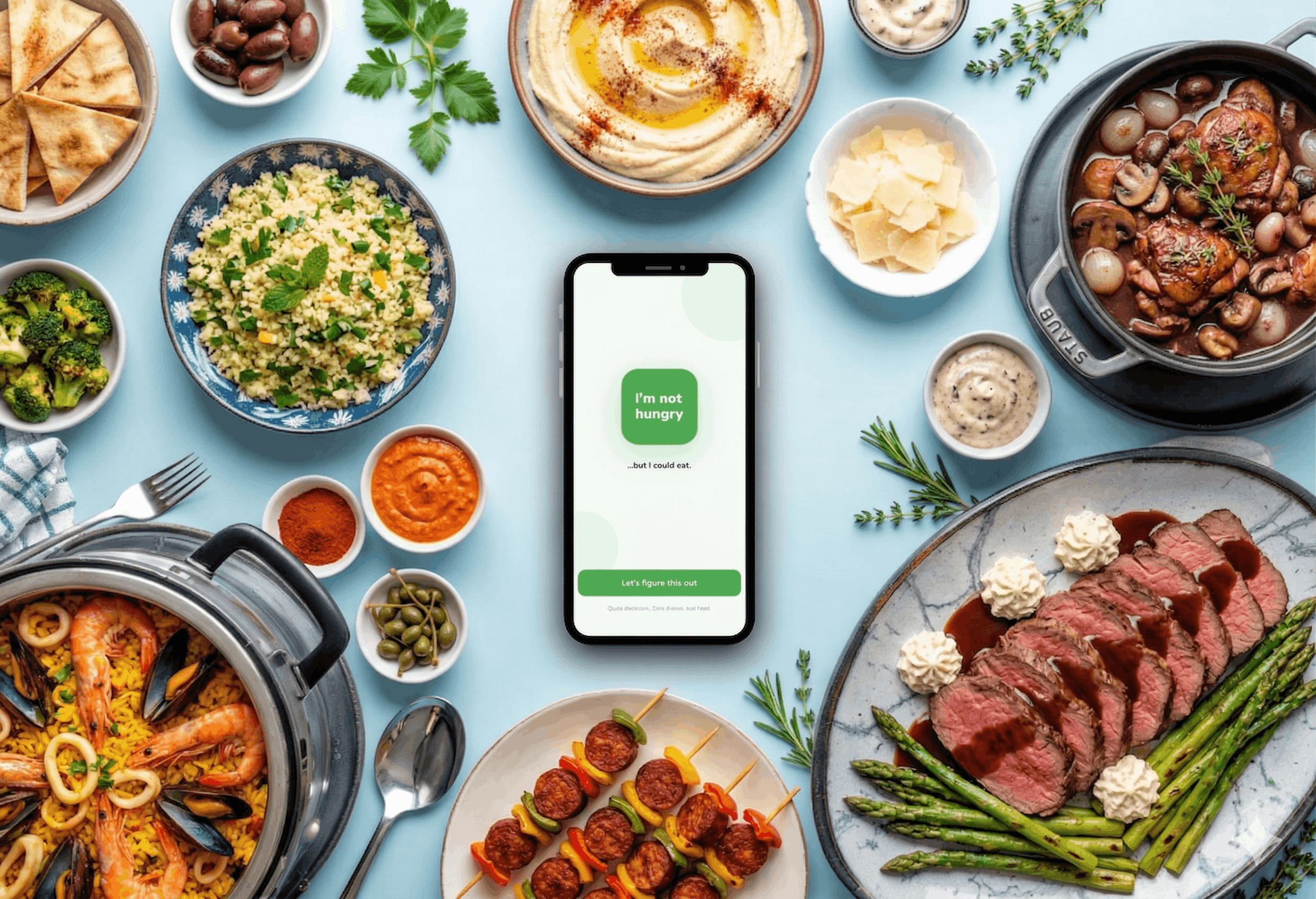 i’m not hungry app surrounded by food